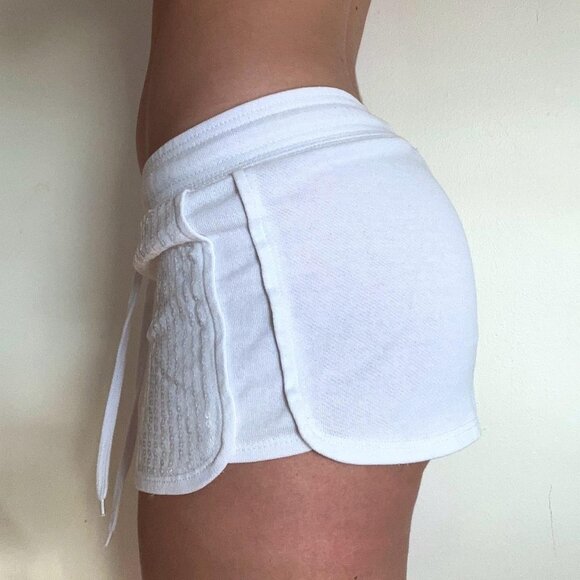 Nikci Minaj White Sequin Mini shorts low rise - Picture 3 of 5